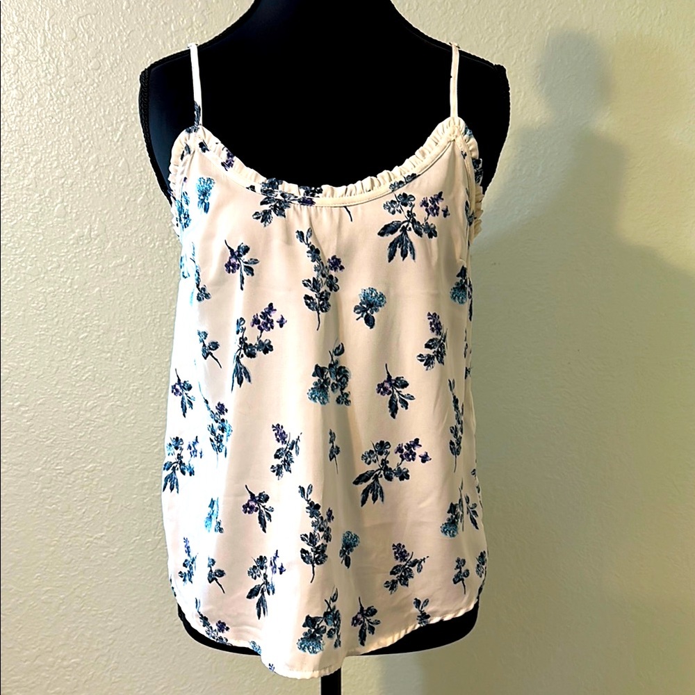 Floral Print Women's Top - White and Blue